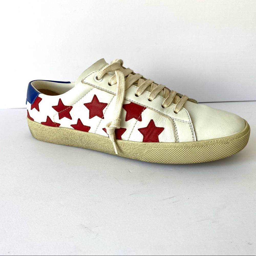 SAINT LAURENT COURT CLASSIC SL/06 RED STAR WHITE LEATHER SNEAKERS